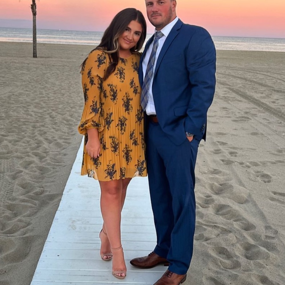 Aritzia Floral Print Dress in Mustard and Navy